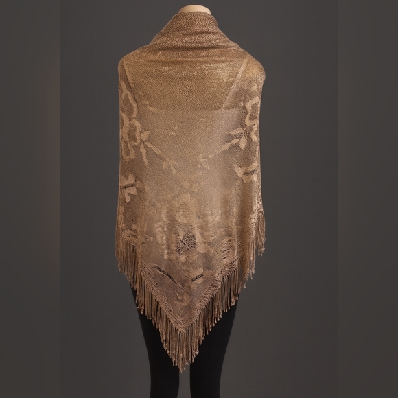 Gold Metallic Lace Fringe Shawl / Wrap - Picture 2 of 3